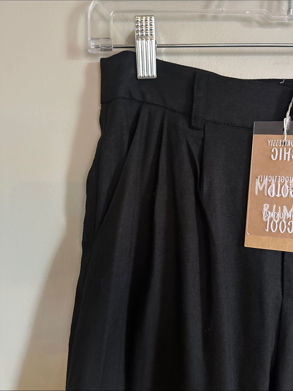 Black wide leg high waisted linen trousers - Picture 5 of 6